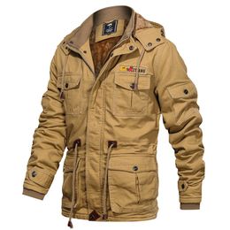 Men's Jackets Hooded and Plush Thick Embroidered Coat Plus Size Cotton Wash Jacket for Men Autumn and Winter