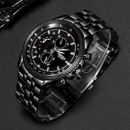 ROSRA Watches Men Sports Watches Black Stainless Steel Quartz Wristwatches Men Military Watches Relogio Masculino horloge mannen H1012208f