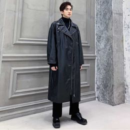 Men's Leather Faux Men Loose Long Trench Motorcycle Jacket Windbreaker Outerwear Male Street Hip Hop Punk Gothic Cool Coat Overcoat T221102