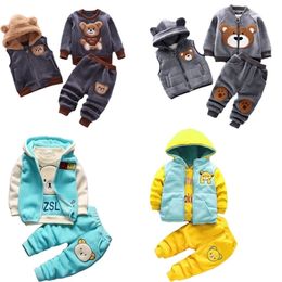 Clothing Sets Baby Boy Clothes Autumn Cotton Thick Warm Casual Hooded Sweater Winter Cartoon Cute Bear Three-Piece Girl Suit 0-5Y 221103