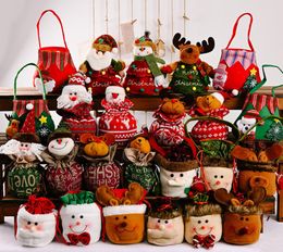 Christmas Drawstring Bag Gift Wrap Xmas 3D Doll Candy Apple Bags Snowman Santa Claus Deer Elk Pouch for Kids Home Party Birthday