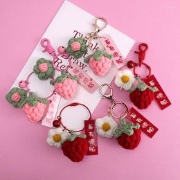 Keychains Strawberry Wool Knitted Keychain Female Cute Creative Practical Gift Giveaway Bag Pendant