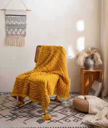 Blankets Boho Home Decor Microfiber Knitted Blanket Double Sided Geometric Pattern Soft Tassel Design For Bed Sofa Bedspread