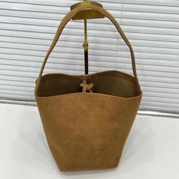 The Row Korean High-quality Bags Totes Slouchy Shoulder Style 2022 Autumn and Winter New High Capacity Minimal Suede Sanded Versatile One Bucket Frosted Brown