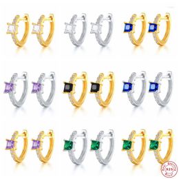 Hoop Earrings Aide 925 Sterling Silver Colorful Square Crystal For Women Pave Zircon Circle 9mm Huggie Piercing Jewelry