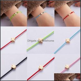 Charm Bracelets Charm Bracelets Jewelry 18K Gold Plated Leather Bracelet Heart Round Cross Crown Star Charms Korean Womens Rope Chai Otbvo