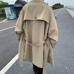 Men's Trench Coats Autumn Belt Trench Coat Men Fashion 3 Colours Casual Oversized Long Coat Men Korean Loose Windbreaker Jacket Mens Overcoat M-2XL T221102