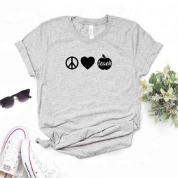 Peace Love Teach Womens T Shirts T-shirt Print Women Hipster Funny Lady Yong Girl 6