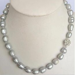 Chains Hand Knotted Necklace Natural 9-10mm Grey Freshwater Rice Pearl Sweater Chain Nearly Oval 45cm