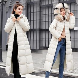 Women's Trench Coats Winter Fashion Thick Long Down Cotton Parka Women Hood With Fur Collar Removable Jacket Slim Belted Female