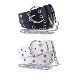 Belts Women Punk Chain Belt Ladies Adjustable Double Row Hole Eyelet Jeans Gothic Decor Waistband With Decorative