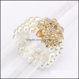 Bangle Bangle Europe And America Exaggerated Mtilayer String Pearl Bracelet Fashion Alloy Rhinestone Flower High Elasticity Drop Del Dhehw