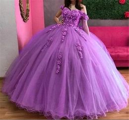 2023 Purple 3D Floral Quinceanera Dresses Applique Off The Shoulder Neckline Straps Beaded Sweet 16 Birthday Party Prom Formal Evening Wear Vestidos 403 403