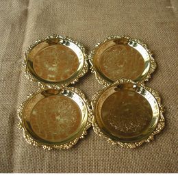 Table Mats Creative Cute Alloy Metal Round Snack Dessert Cake Plate Food Tray Dish Tableware Wedding Birthday Decoration Silver Gold 339C