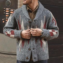 Men's Sweaters Chic Men Cardigan Ribbed Cuffs Cold Resistant 3D Cutting Winter Jacquard Pattern Buttons Knitted Sweater Coat