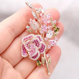 Brooches Lady Wedding Pink Branch Flower Brooch Fashion Crystal Pin Clothing Accessories Jewellery