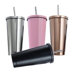 Water Bottles 17oz/500ml Vacuum Insulated Tumbler Travel Mug Stainless Steel Cup With Straw And Cap Double-Walled To Keep Warm For Adult