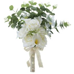 Bridal Wedding Flowers Mini Rose Bridesmaid Bouquet Real Touch White Calla Lily FlowersWedding Bouquet mariage