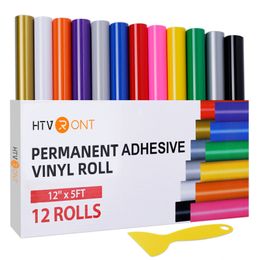 Wall Stickers 12 Pack HTVRONT 12X5ft Multi Colours Permanent Adhesive Vinyl Rolls for Cricut Craft DIY Cup Glass Phone Case Decor EASY TO CUT 221102