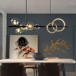 Pendant Lamps Modern Glass Bubble Ball Dining Room Chandelier Black Long Bracket Kitchen Bar Counter Home Interior FixtCD