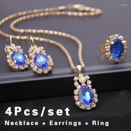 Necklace Earrings Set 3Pcs Of 24K Gold Plated Fashion Jewellery For Women Oval Stone Crystal Earring Jewellery