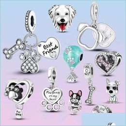 Charms 925 Sterling Sier Dangle Charm Dog Paw Charms Best Friend Beads Beads Fit Pandora Pulsora Diy Accesorios de joyer￭a Dr9xi