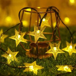 Strings LED Star Curtain Lights Outdoor Courtyard Garden Solar Powered Garland String Festival Decoration Lighting