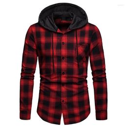 Men's Hoodies Men's Fashion Plaid Hoodie Casual Long Sleeve Check Shirts Button Down With Pocket Tracksuit Men Anime