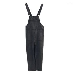 Jeans da donna PERHAPS U da donna salopette salopette salopette in denim nero tasche a figura intera donna autunno casual J0066