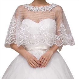 Wedding Embroidered Lace Tulle Shawls Summer Bridal Lace Shrug Wraps for Bridesand/Bridesmaids Ladies White Party Stoles