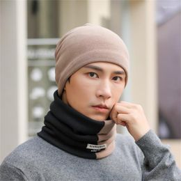 Berets 2pcs/set Men Winter Scarf Hat Thickened Cover Keep Warm Sports Headbands Fashion Comfortable Soft Unisex Casual