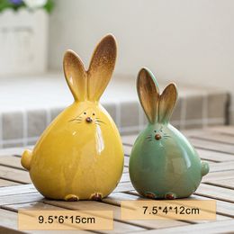 1pair Desktop Rabbit Figurines Ceramic Ornaments Cute Home Office Living Room Decoration Kids Room Bedroom Decor