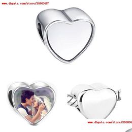 Charms Sublimation Blank Heart Po Bead Metal Slider Big Hole 5Mm European Charms Transfer Printing Material Valentines Day Gifts Dro Dhwg6