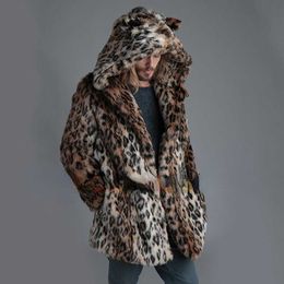 Männer Pelz Faux Kapuze Nachahmung Mantel Leopard Nerz s Neue s Winter Warme Strickjacke Tops T221102