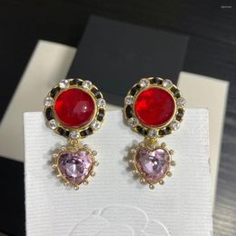 Stud Earrings Brand Yellow Gold Colour Fashion Jewellery Woman Crystal Pink Heart Red Party High Quality Water Drop Pearls Studing
