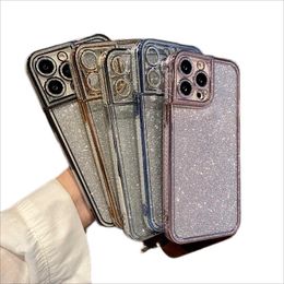 Diamond Bling Glitter Soft Electroplating TPU Cases Camera Protection Shockproof Transparent Clear For iPhone 14 13 12 11 Pro Max Mini XR XS X 8 7 Plus