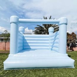 Inflatable Bouncers Pastel Light Blue Inflatable Bounce House White Wedding Bouncy Castle With Plato PVC Material For Kids Todders Party