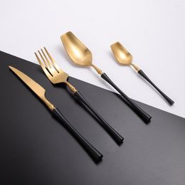 Dinnerware Sets Matte Cutlery Kitchen Tableware Knife Spoon Fork Set Stainless Steel Flatware Black Gold Western Dropshopping