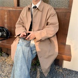 Men's Trench Coats Autumn Khaki/Black Trench Coat Men Fashion Casual Long Coat Men Korean Loose Oversized Windbreaker Jacket Mens Overcoat M-2XL T221102