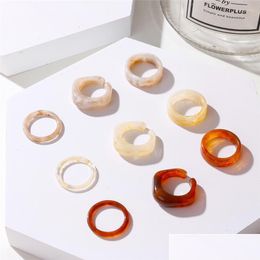 Cluster Rings Cluster Rings Colorf Transparent Resin Set For Women Simple Chic Irregar Geometric Acrylic Fashion Female Party Jewelr Dhok8