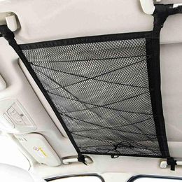 Car Organiser -Car Ceiling Storage Net Pocket Roof Interior Cargo Bag Trunk Pouch Sundries Black