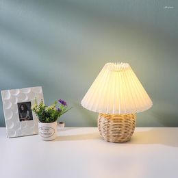 Table Lamps Desk Lamp USB Plug Night Lights Vintage Rattan Bedroom Bedside Home Decor LED E27 12W