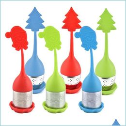 Tea Strainers Mti-Function Christmas Santa Tea Infuser Stainless Steel Tree Sile Strainer Leaf Coffee Season Philtre Drop Delivery 20 Dh0We