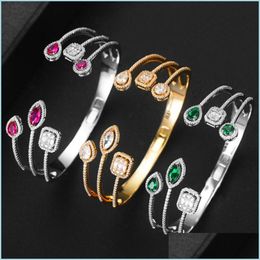 Bangle Bangle Trendy Luxury 3 In1 Stackable Cuff For Women Wedding Cubic Zircon Crystal Cz Dubai Bracelet Party Jewelrybanglebangle Dhrwd