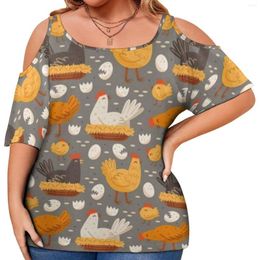 Shirt Funny Chicken Print T Hen On Nest Egg Aesthetic Shirts Short Sleeve Beach Tshirt Ladies Summer Clothes Plus Size 4XL 5XL