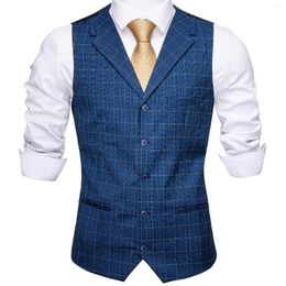 Men's Vests Barry.Wang Men Suit Vest Plaid Waistcoat Wool Blend Tailored Collar V-neck 3 Pocket Check Tie Set Formal Leisure M-2202