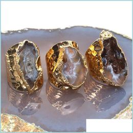 Cluster Rings Cluster Rings Agates Druzy Slice Handmade Electroplated Goldtone Plated Form Earrings From Brazil Natural Stone Style Dhae9