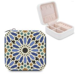 Jewellery Pouches Arabic Tile I Storage Box Mini Leather Double Layer Organiser For Jewellery Travel Case Arab Arabesque