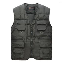 Men's Vests 2022 Cotton Warm Vest Man Winter With Many Pockets Male Sleeveless Jacket Men Fashion Zipper Pro Journalist Waistcoat WFY41