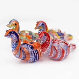 Colourful Pipes Duck Style Pyrex Thick Glass Portable Design Spoon Philtre Dry Herb Tobacco Bong Handpipe Handmade Oil Rigs Smoking Cigarette Holder DHL